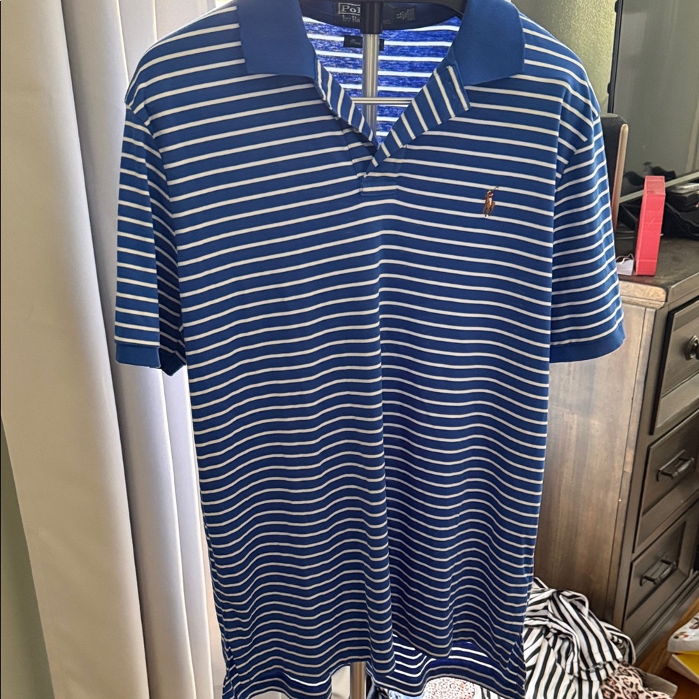 Polo by Ralph Lauren Navy & White Striped Polo Shirt with Embroidered Pony